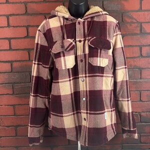 Aeropostale Woman's‎ Button Up Faux Fur Lined Plaid Flannel Hooded Jacket Small